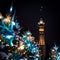 Christmas trees on Parliament Hill, Peace Tower behind, Ottawa, Ontario, Canada