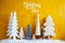 Christmas Trees, Snow, Yellow Background, Merry Christmas And A Happy 2022