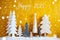 Christmas Trees, Snowflakes, Yellow Background, Happy 2021, Snow