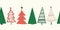 Christmas trees vector border. Seamless pattern hand drawn doodle trees green red. Decorative Winter holiday sketch