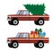 Christmas truck. The car carries gifts and a Christmas tree. Vector illustration