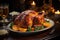 Christmas turkey dish. Traditional festive food for Xmas or Thanksgiving