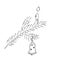 Christmas twig, candle and bell, vector icon, scribble