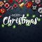 Christmas typographical black background with lights bulb and elements