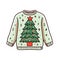 A christmas ugly jumper with a christmas tree design. flat graphic illustration style