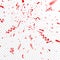Christmas, Valentines day red confetti with ribbon on transparent background. Falling shiny confetti glitters. Festive