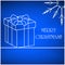 Christmas vector card, background with snowflake and present, gift. Blue Beautiful illustration wallpaper.