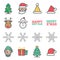 Christmas Vector Color Line Icon Set. Contains such Icons as Santa Claus, Snowflake, Elf, Snowman, Christmas Hat, Gift Box and mo