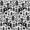 Christmas vector folk style seamless pattern, Scandinavian design in black and white, reindeer, birds and flowers decoration, wall