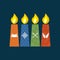 Christmas vector illustration. Four Advent candles lit in anticipation of the birth of Jesus Christ