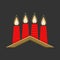 Christmas vector illustration. Four Advent candles lit in anticipation of the birth of Jesus Christ