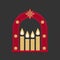 Christmas vector illustration. Four Advent candles lit in anticipation of the birth of Jesus Christ