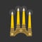 Christmas vector illustration. Four Advent candles lit in anticipation of the birth of Jesus Christ