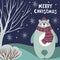 Christmas vector illustration with polar bear, trees and snowflakes