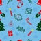 Christmas vector pattern with snowflakes, santa sock, tree, gift, candle. Christmas decoration. Wrapping Paper for Christmas Gift