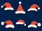 Christmas vector set with simple Santa hats in flat style