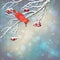 Christmas Vector Snowy Rowan Berries Bird Card