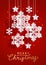 Christmas vertical greeting card with paper snowflakes and stars on red background for Your holiday design