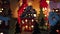 Christmas village with decorated ceramic houses lit by candles. Group of colored houses. Holiday time