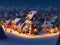 A Christmas village is lit up at night, and cute detailed digital art.