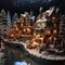 Christmas Village - Miniature snowy village scenes set up as decorations