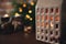 Christmas vintage candles and candlestick, christmas lights, christmas tree