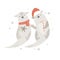 Christmas vintage card with cute holiday otters