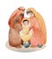 Christmas watercolor illustration of the Nativity scene: the newborn Jesus Christ, the Blessed Virgin Mary, Joseph isolated on a