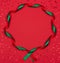 Christmas wavy ribbon round frame on red background.