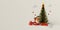 Christmas web banner of rocking horse, Christmas tree and gift box