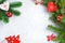 Christmas white wooden background top view. Template for New Year space for text. Mockup for advertising, congratulations. Holiday