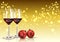 Christmas wine glass with christmas ball on light bokeh background
