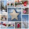 Christmas winter collage in blue and red, country style