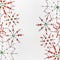 Christmas or winter concept. Frame of various handmade red green snowflakes made from beads and bugle on white desk background, to