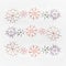 Christmas or winter concept. Pattern of various handmade snowflakes made from beads and bugle on white desk background, top view