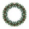 Christmas Winter Holiday border rustic pinecone, berries, Christmas fir tree wreath & garland