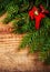 Christmas winter holiday decoration on wood background with co