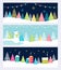 Christmas and Winter Holidays Events Festive Backgrounds, Banners or Headers with Landscape, Snowman, Trees and