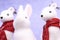Christmas winter holidays home party decoration cute toys fluffy furry animals rabbit and minks in red scarfs in snow