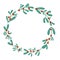 Christmas winter holly berry cute wreath in simple flat drawn style. Traditional festive laurel, empty round frame with copy space