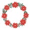 Christmas winter holly berry, poinsettia, mistletoe cute wreath in simple flat drawn style. Traditional festive laurel, empty