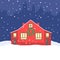 Christmas winter house cityscape. Bright building with wreath Vector illustration in flat style.