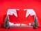 Christmas winter podium mockup on red background with canadian flag