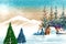 Christmas winter scenery of cold weather and frost christmas tree background