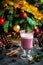 Christmas winter sweet hot alcohol drink mulled red wine glintwine with egg cream and spices. Vertical