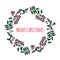 Christmas winter wreath with sprigs of holly, rowan, mistletoe on white background. Congratulatory banner, branches of plants