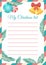 Christmas wishlist blank template. Empty Xmas wish list with copy space for writing. Vector illustration. Vertical A4 format of