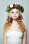 Christmas woman in green crown wreath