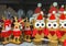 Christmas wooden animal toys deer and owls. Russian Christmas Market, oldest Christmas fairs.