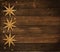 Christmas Wooden Background, Golden Stars Decoration, Brown Wood